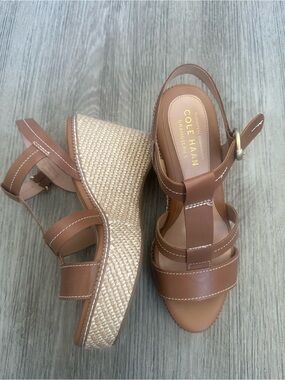 NEW Cole Haan Cloudfeel All Day Wedge Sandals Honey Leather 8.5